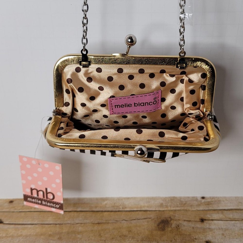 Melie Bianco Personalized Crossbody Bag Handbag Striped with Gold Letter T - Picture 5 of 10